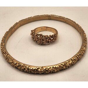 Crown Trifari gold-tone bracelet and matching ring set